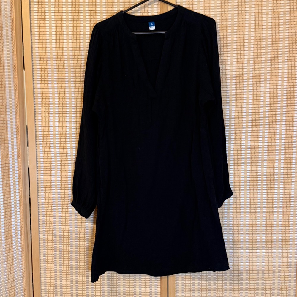 Old Navy | Dresses | Old Navy Black Double Gauze Cotton Shift Dress Long Sleeve Vneck Xs Tall